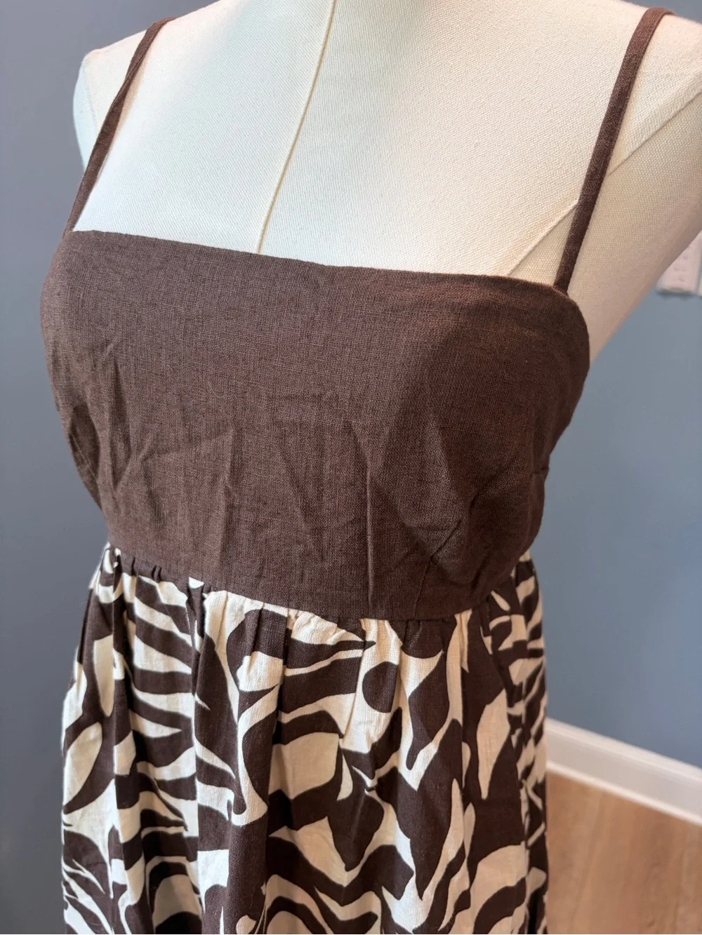 Abercrombie & Fitch Brown Cream Linen Blend Abstract Floral Maxi